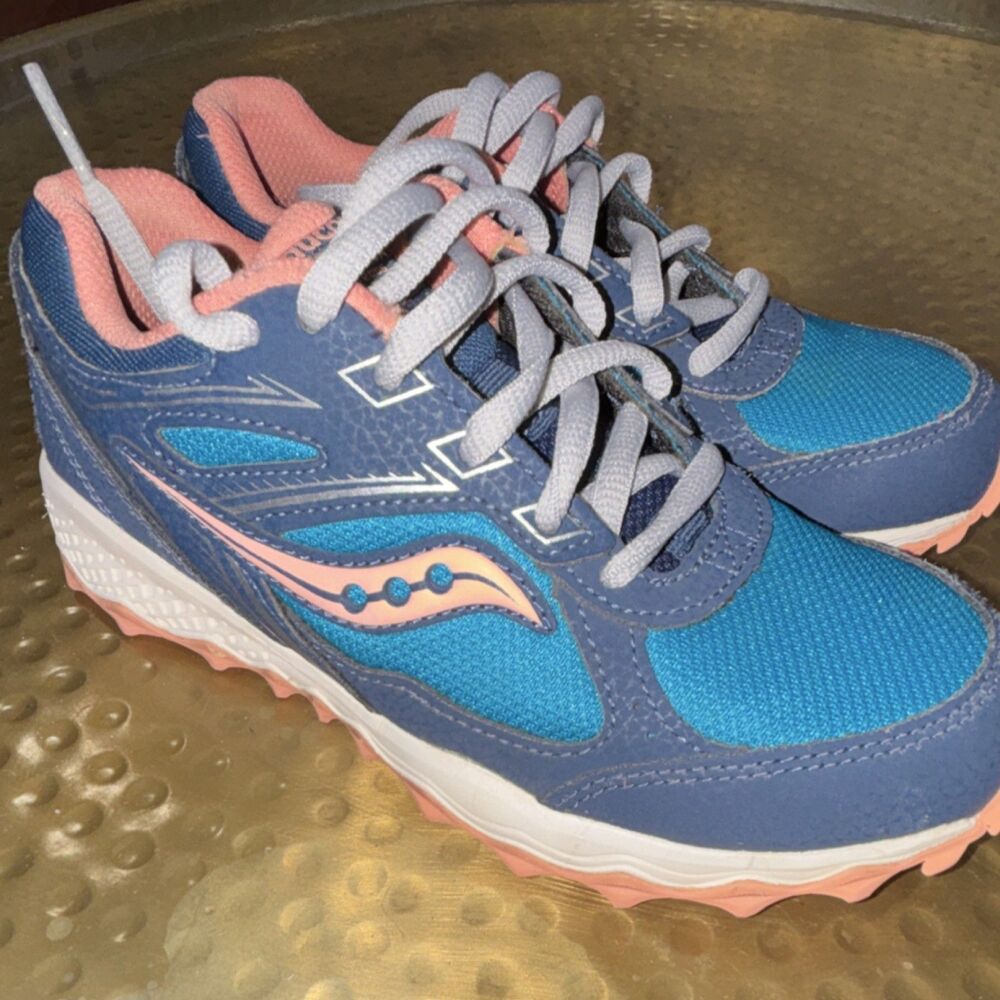 Saucony Cohesion Girls Kids Blue Pink White Lace Up Cushioned M Sneakers size 2